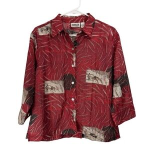 Vintage Chico's Design Size 1 Medium Rayon Button Top Burnout Art to Wear Red